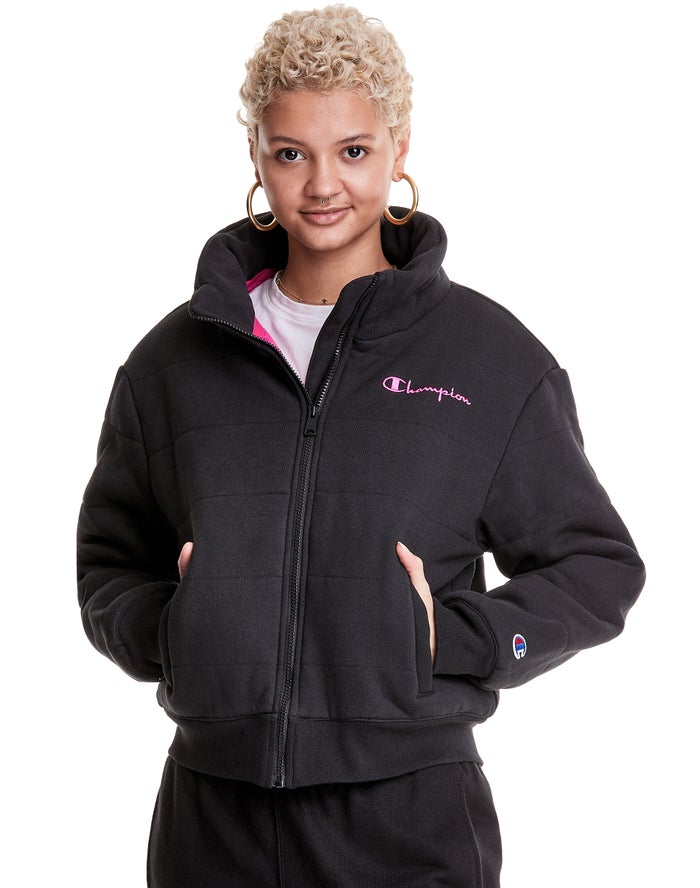 Champion Reverse Weave Quilted Puffer Jas Dames - Zwart - Belgie 2716NGVIJ